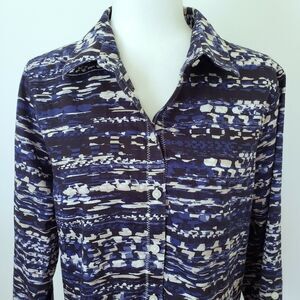 Westbound No Wrinkle Shirt Women L Blue Abstract Print Career Casual Eclectic